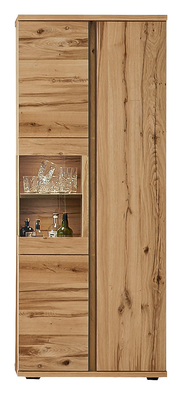 VITRINE in furniert Eiche Eichefarben  - Eichefarben/Schwarz, Design, Glas/Holz (84/214/43cm) - Venjakob