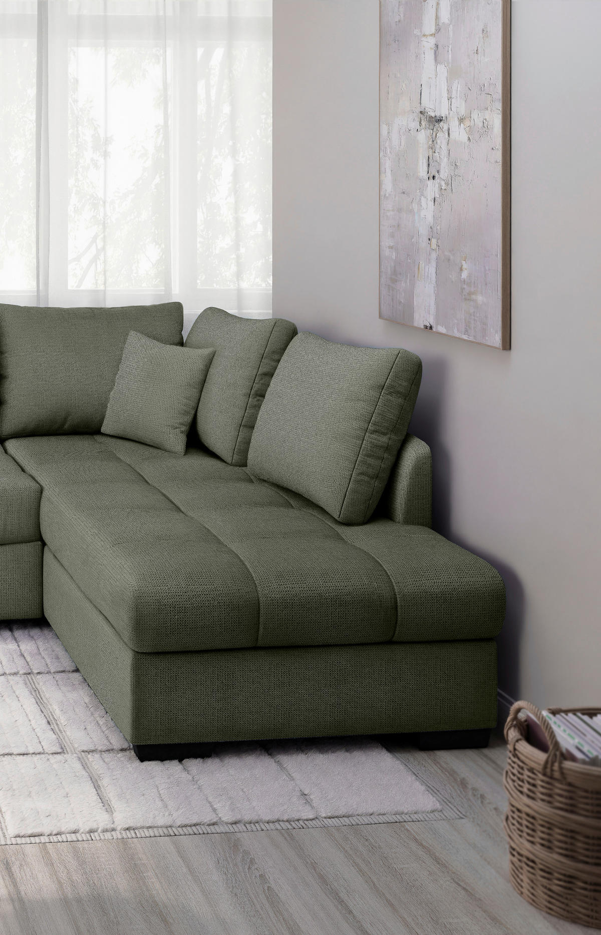 ECKSCHLAFSOFA in Dunkelgrün Textil   - Dunkelgrün/Schwarz, Modern, Holz/Textil (298/202cm) - MID.YOU