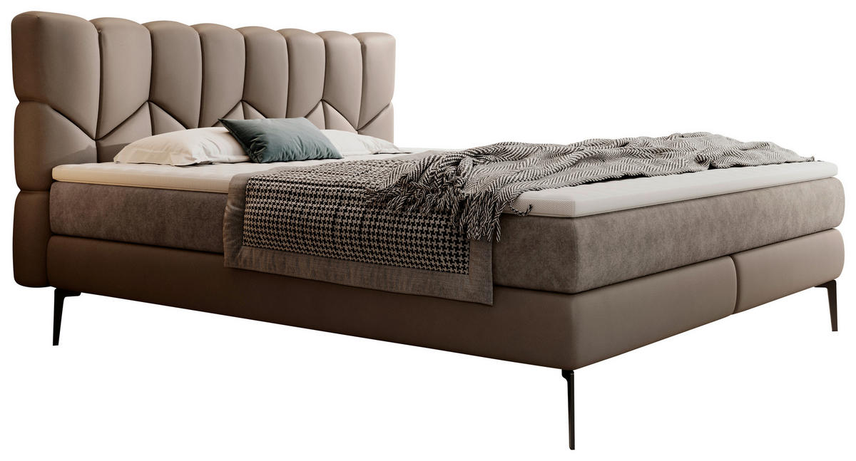 BOXSPRINGBETT 180/200 cm,  in Braun, Matratze, Topper, H2 + H3 = mittel + fest  - Schwarz/Braun, Design, Leder/Textil (180/200cm) - Esposa