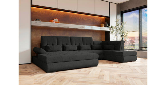 WOHNLANDSCHAFT Graphitfarben Struktur  - Schwarz/Graphitfarben, KONVENTIONELL, Kunststoff/Textil (191/363/212cm) - Carryhome