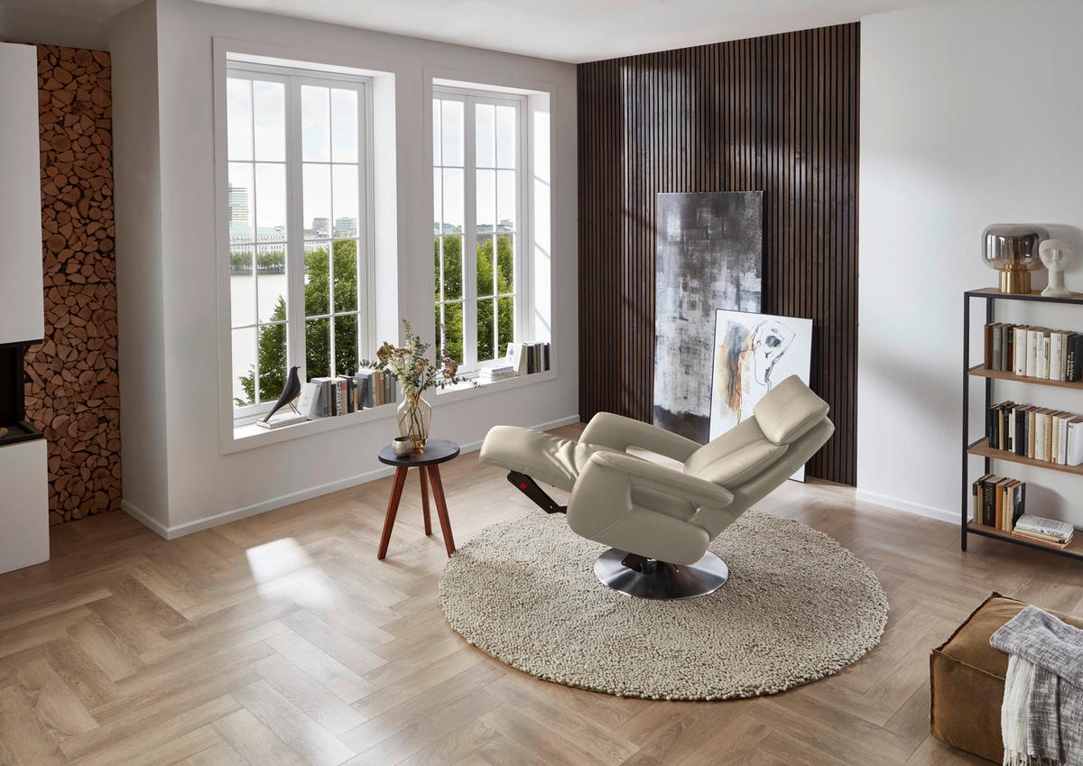 RELAXSESSEL in Leder Creme  - Edelstahlfarben/Creme, Design, Leder/Metall (78/112/85cm) - Cantus