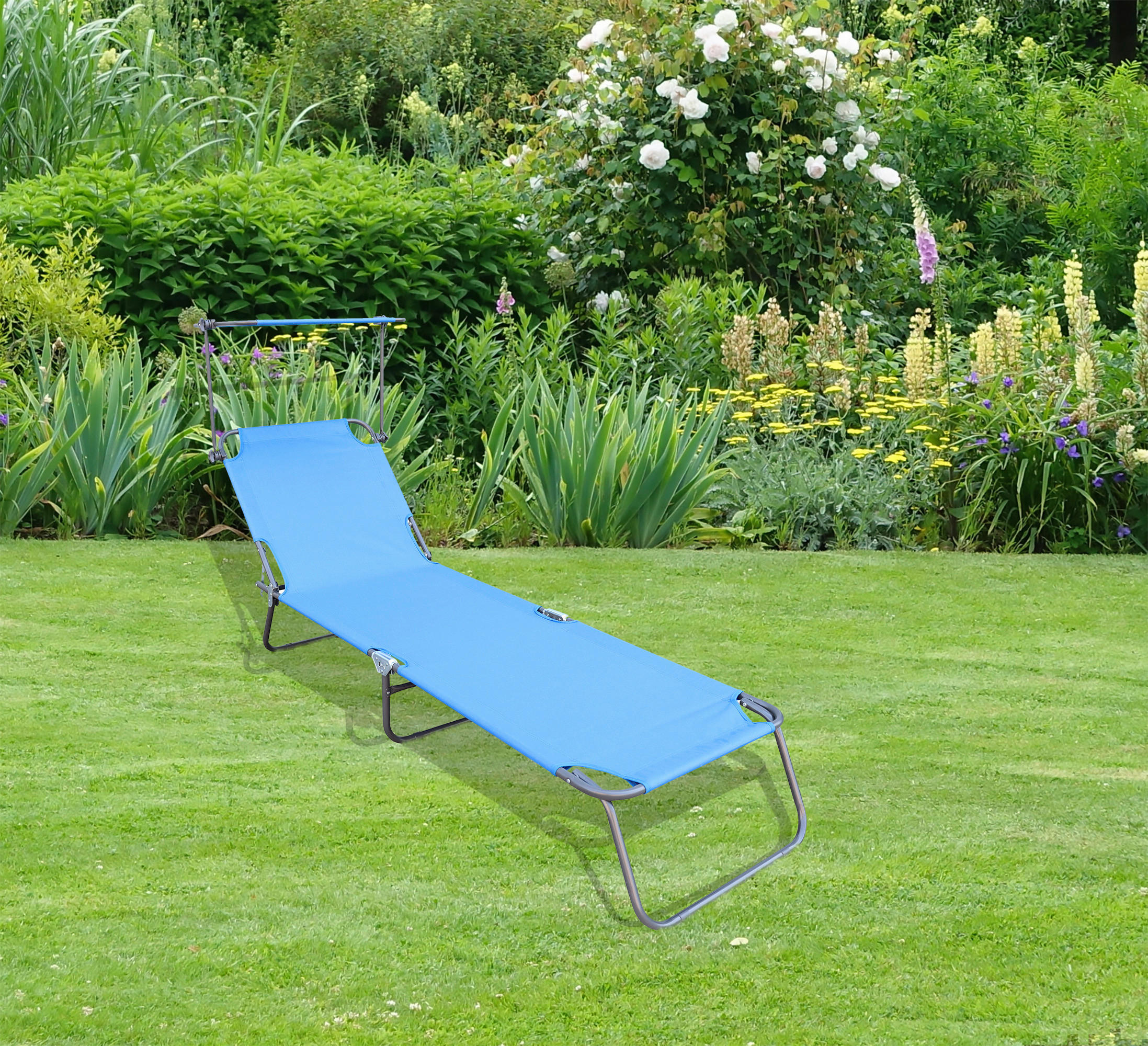 TREBENT SOLSTOL   55/24/185 cm  - blå, Basics, metall/textil (55/24/185cm) - Ambia Garden