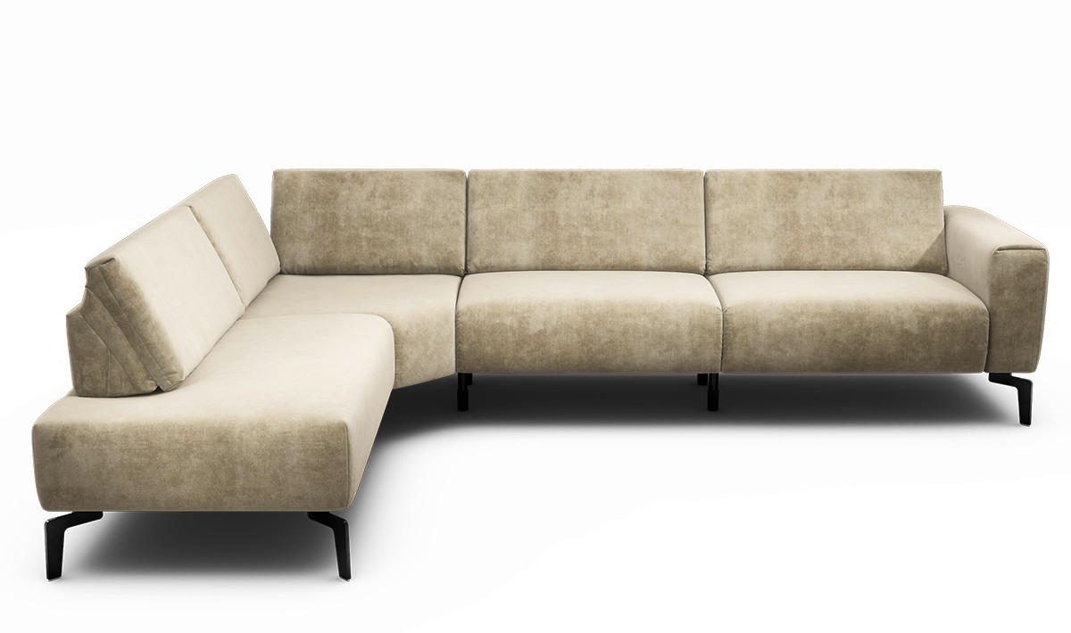 ECKSOFA Cosy Naturfarben Samt  - Schwarz/Naturfarben, Design, Textil/Metall (213/296cm) - SENSOO