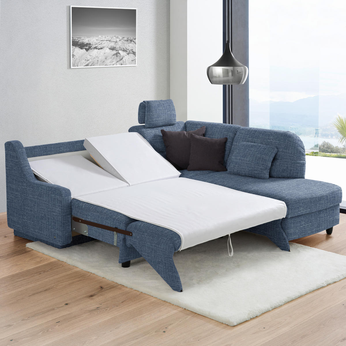 ECKSOFA in Chenille Blau  226/208 cm  - Blau/Schwarz, KONVENTIONELL, Textil (226/208cm) - Sedda