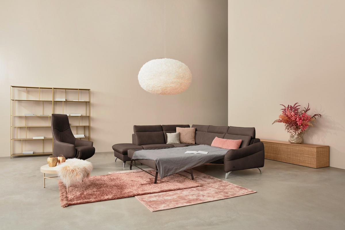 ECKSOFA in Echtleder Dunkelbraun  - Edelstahlfarben/Dunkelbraun, Konventionell, Leder/Metall (242/296cm) - Himolla Komfortklass