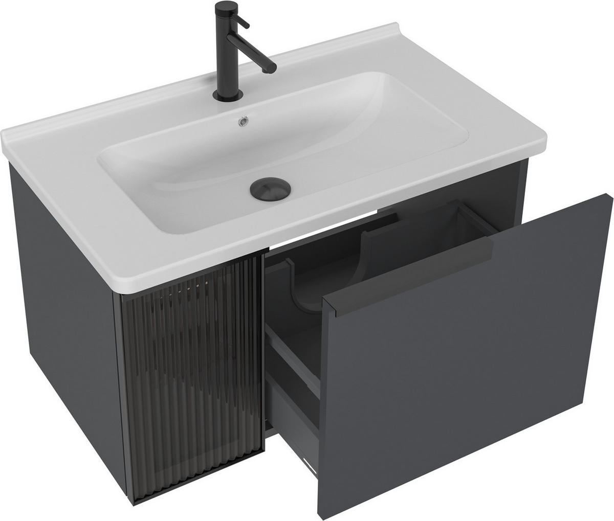 BADEZIMMER 3-teilig  in  - Weiß Hochglanz/Anthrazit, MODERN, Glas/Keramik (80/114/45cm) - MID.YOU