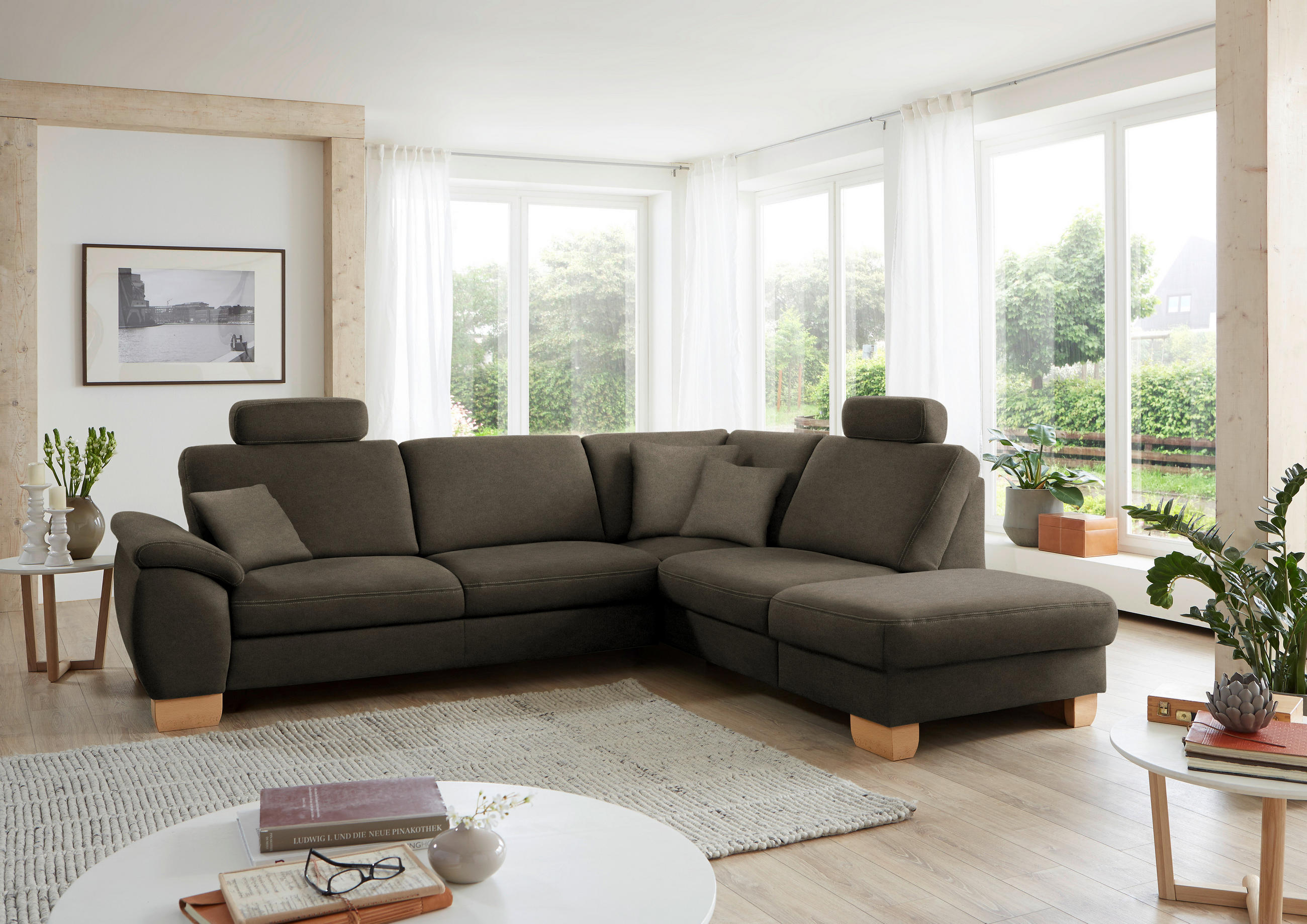ECKSOFA in Mikrofaser Fango  - Wildeiche/Fango, Natur, Holz/Textil (286/236cm) - Voleo