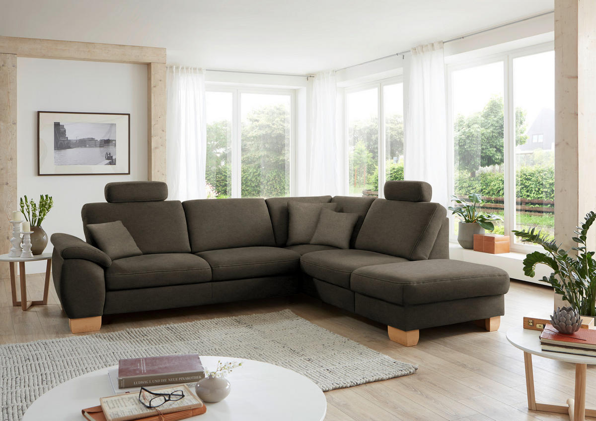 ECKSOFA in Mikrofaser Fango  - Wildeiche/Fango, Natur, Holz/Textil (286/236cm) - Voleo