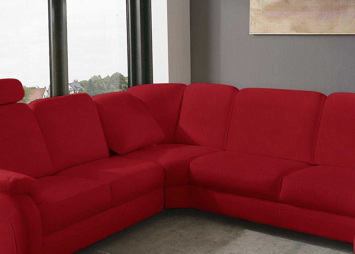 WOHNLANDSCHAFT Echtleder Rot  - Rot/Alufarben, Konventionell, Leder/Metall (239/329/165cm) - Beldomo Premium