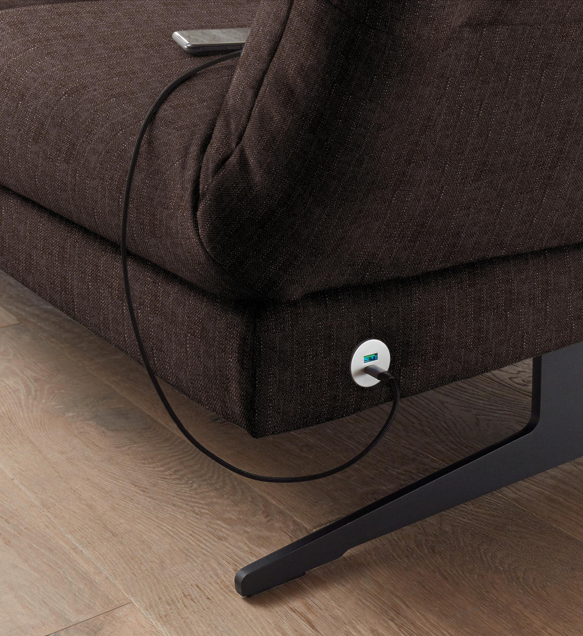 ECKSOFA in Flachgewebe Braun  - Schwarz/Braun, Design, Textil/Metall (176-217/279-327cm) - Dieter Knoll