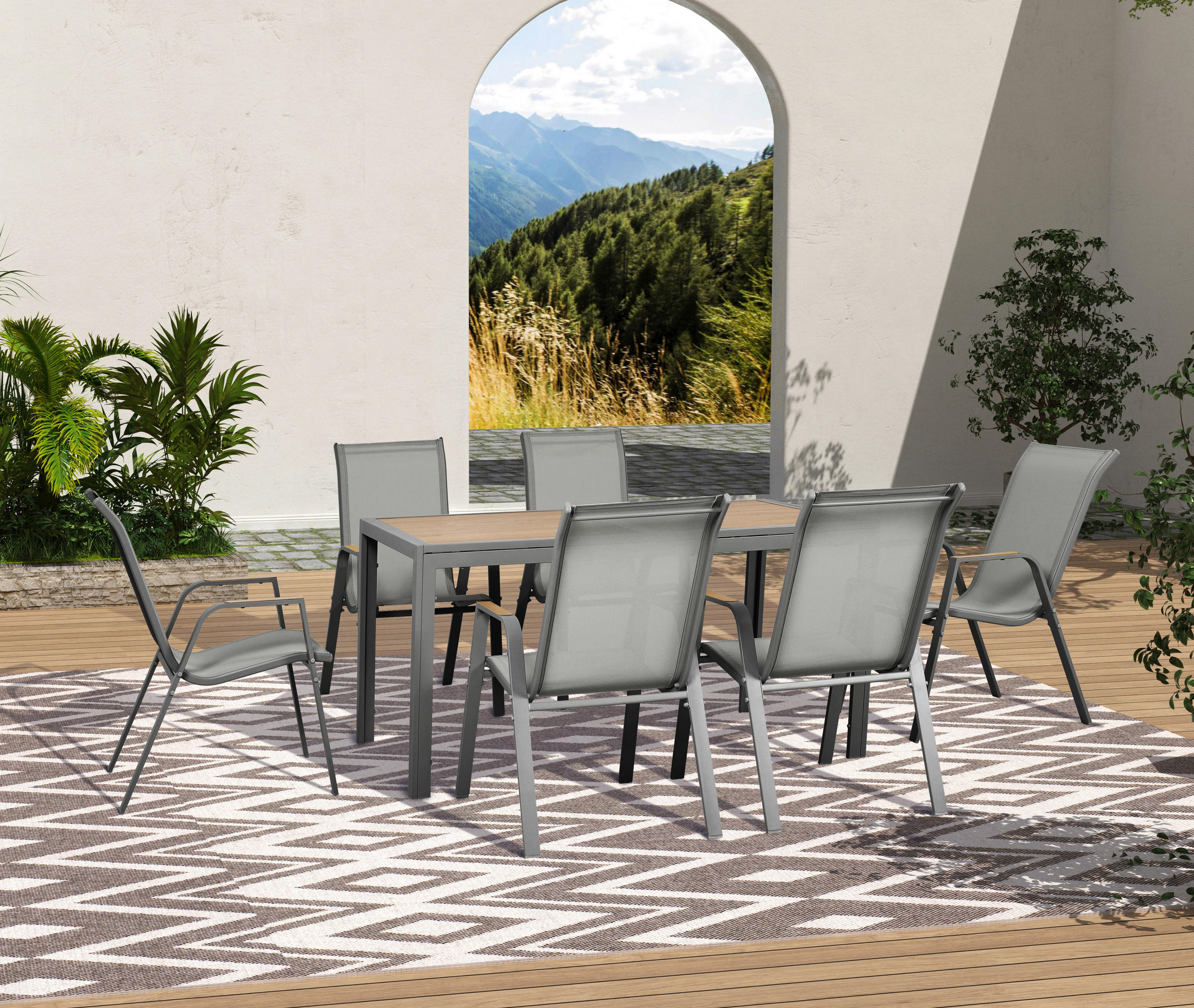 GARTENTISCHGRUPPE  - Naturfarben/Grau, KONVENTIONELL, Kunststoff/Metall - Gardenson