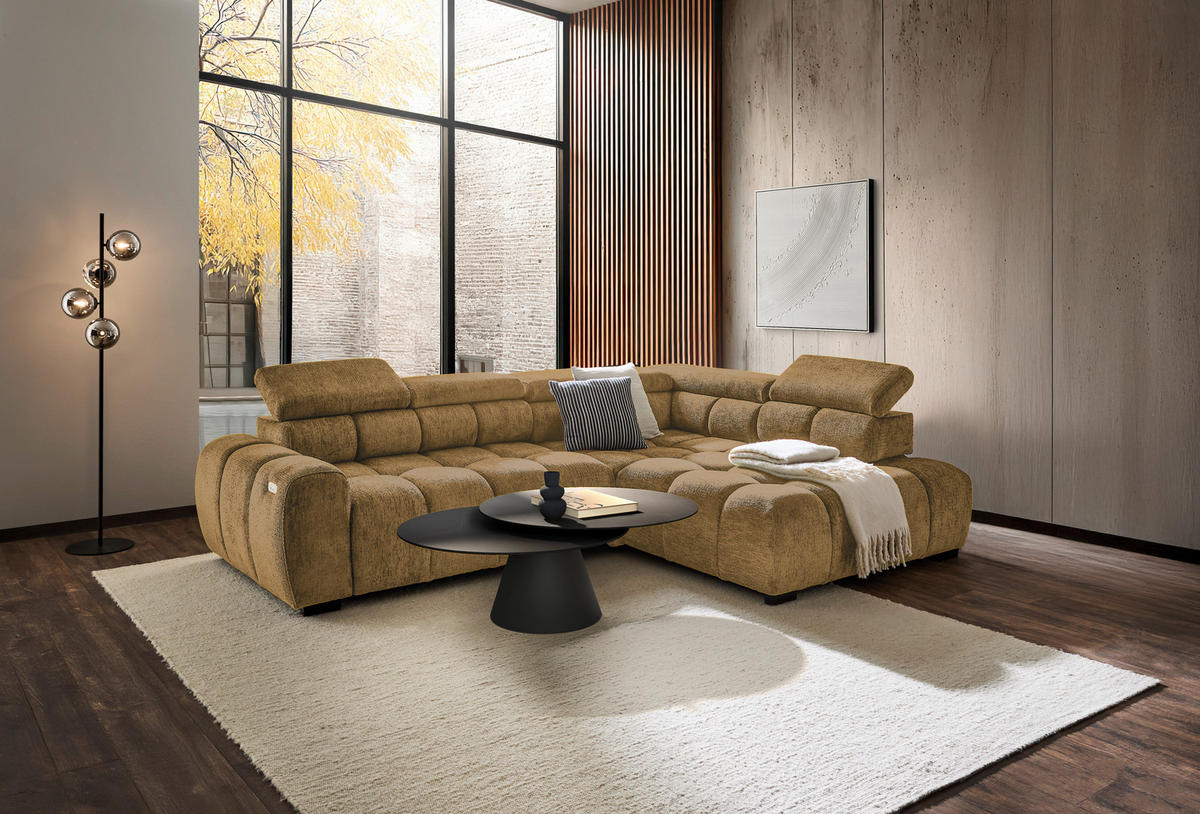 ECKSOFA inkl. Funktionen Senfgelb Webstoff  - Senfgelb/Schwarz, MODERN, Kunststoff/Textil (297/205cm) - Welnova