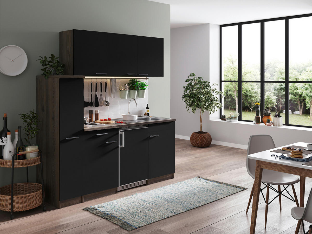 KÜCHENBLOCK 180 cm   in Schwarz  - Eichefarben/Alufarben, Basics, Holzwerkstoff/Kunststoff (180cm) - Respekta