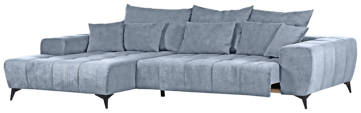 ECKSOFA in Flachgewebe Blau  - Blau/Schwarz, Konventionell, Textil/Metall (205/300cm) - MID.YOU