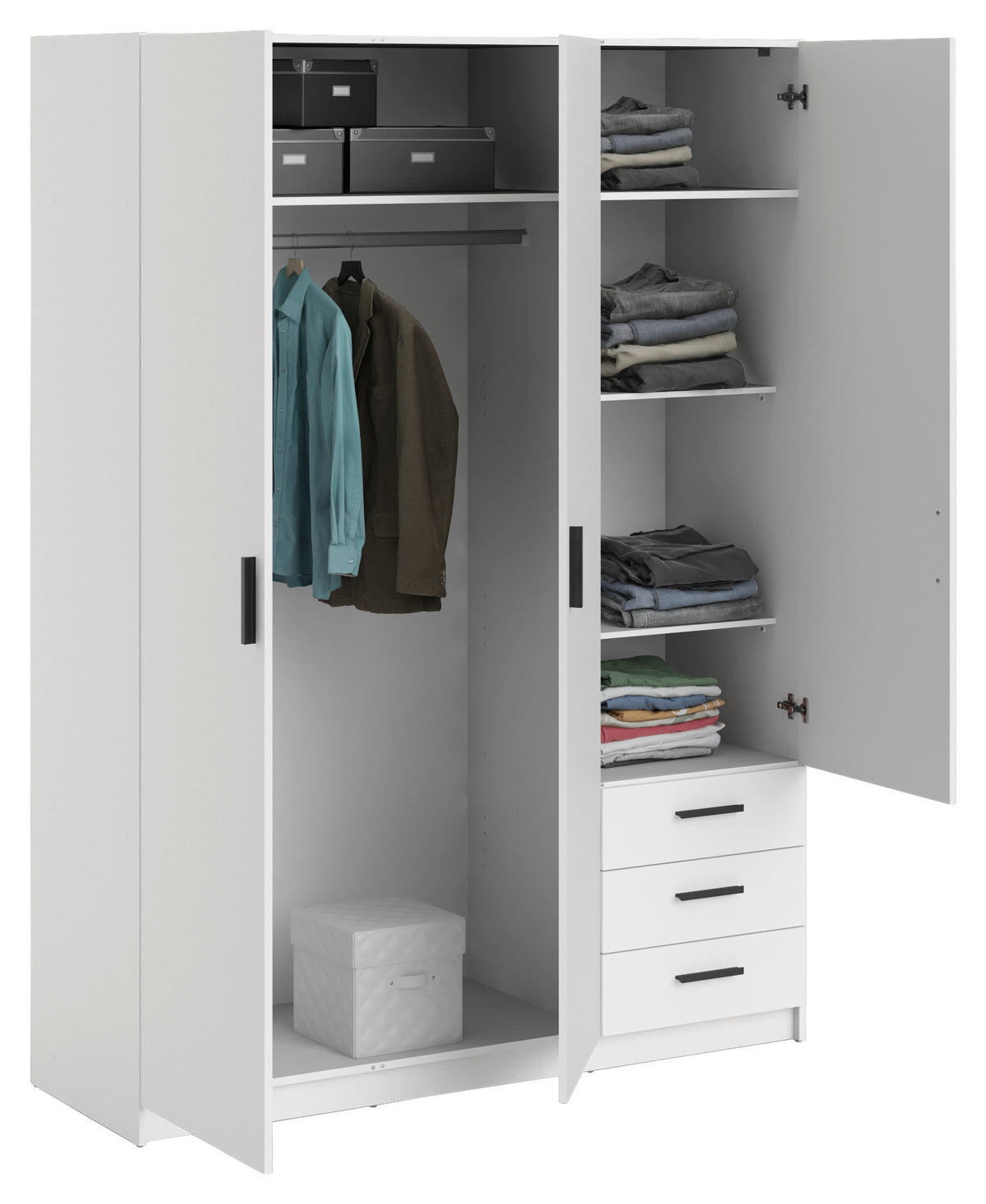 KLEIDERSCHRANK in Weiss  - Weiss/Schwarz, Basics, Holzwerkstoff/Metall (147/200,4/49,8cm) - MID.YOU