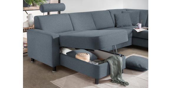 WOHNLANDSCHAFT in Webstoff Blaugrau - Blaugrau/Schwarz, Design, Holz/Textil (165/296/198cm) - Xora