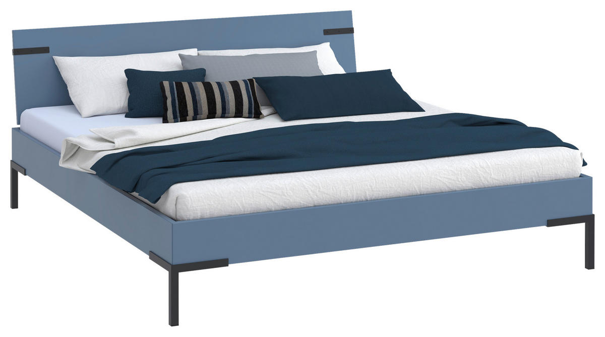 BETT 180/200 cm,  in Blau  - Blau/Schwarz, Design, Metall (180/200cm) - Xora