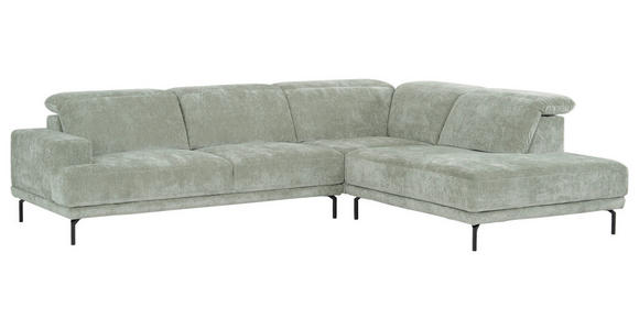 ECKSOFA Mintgrün Chenille Kopfteilverstellung, Sitztiefenverstellung  - Schwarz/Mintgrün, Design, Textil/Metall (307/243cm) - Xora