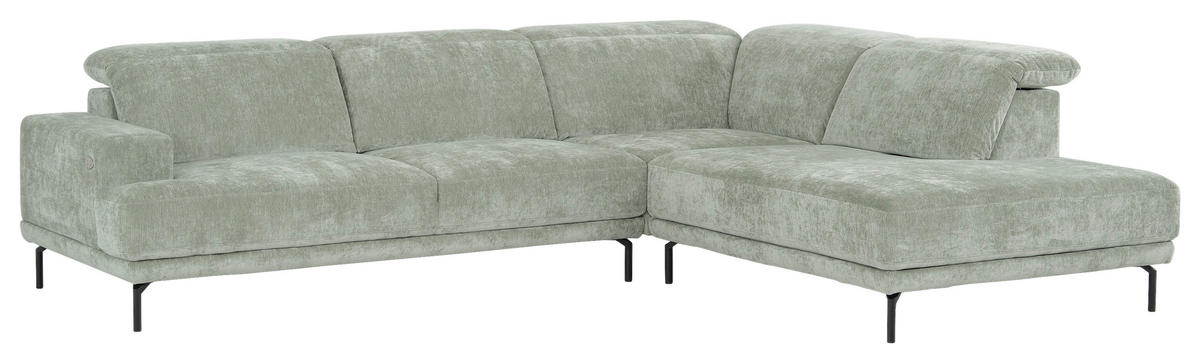 ECKSOFA Mintgrün Chenille Kopfteilverstellung, Sitztiefenverstellung  - Schwarz/Mintgrün, Design, Textil/Metall (307/243cm) - Xora