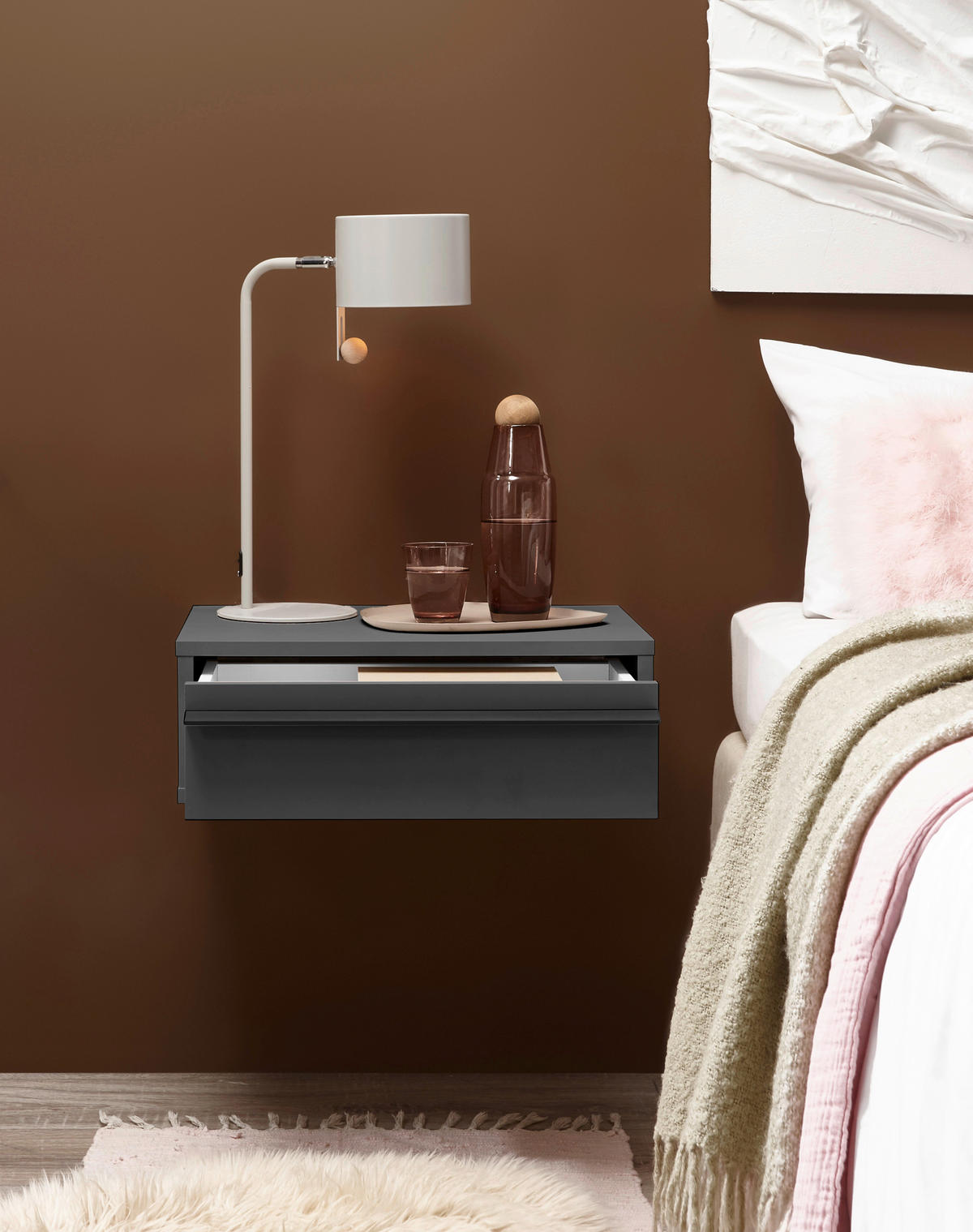 NACHTKÄSTCHEN 50/17/34 cm  in Graphitfarben  - Schwarz/Graphitfarben, KONVENTIONELL, Holzwerkstoff/Metall (50/17/34cm) - Chameo