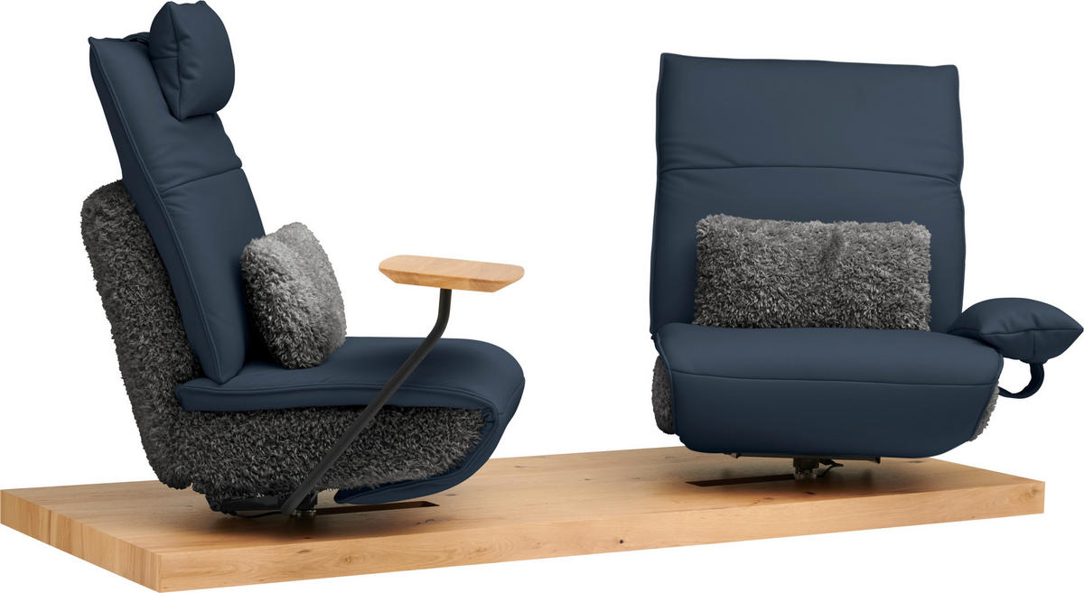 2-SITZER-SOFA  in Hochflor Echtleder Anthrazit, Blau  - Blau/Anthrazit, Design, Leder/Holz (240/65/104cm) - Koinor