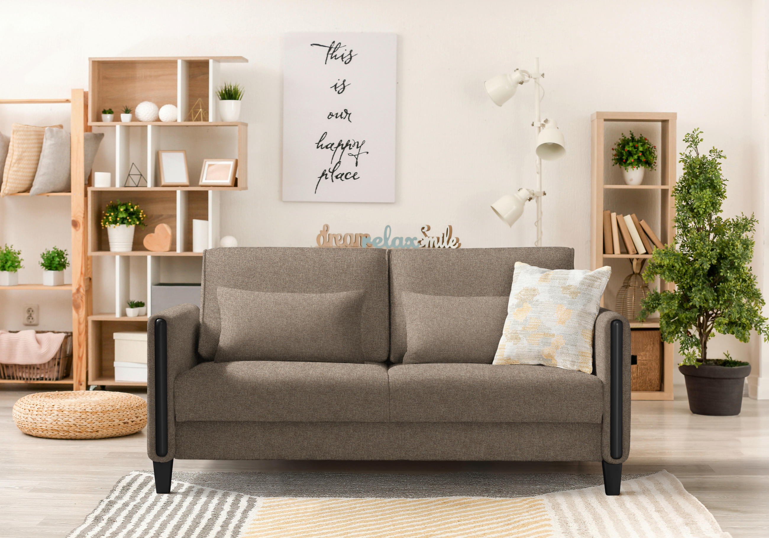SCHLAFSOFA in Holz, Textil Schwarz, Hellbraun  - Hellbraun/Schwarz, Design, Holz/Textil (174/88/104cm) - Niels Andersson