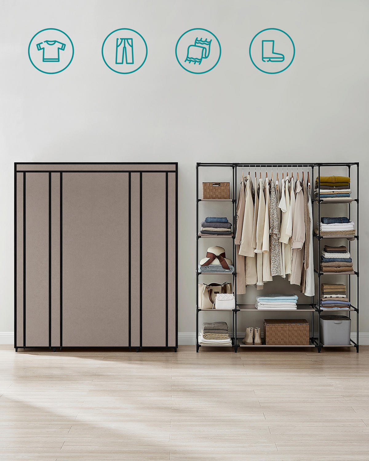 STOFFSCHRANK in Taupe  - Taupe, Basics, Kunststoff/Textil (150/175/45cm)