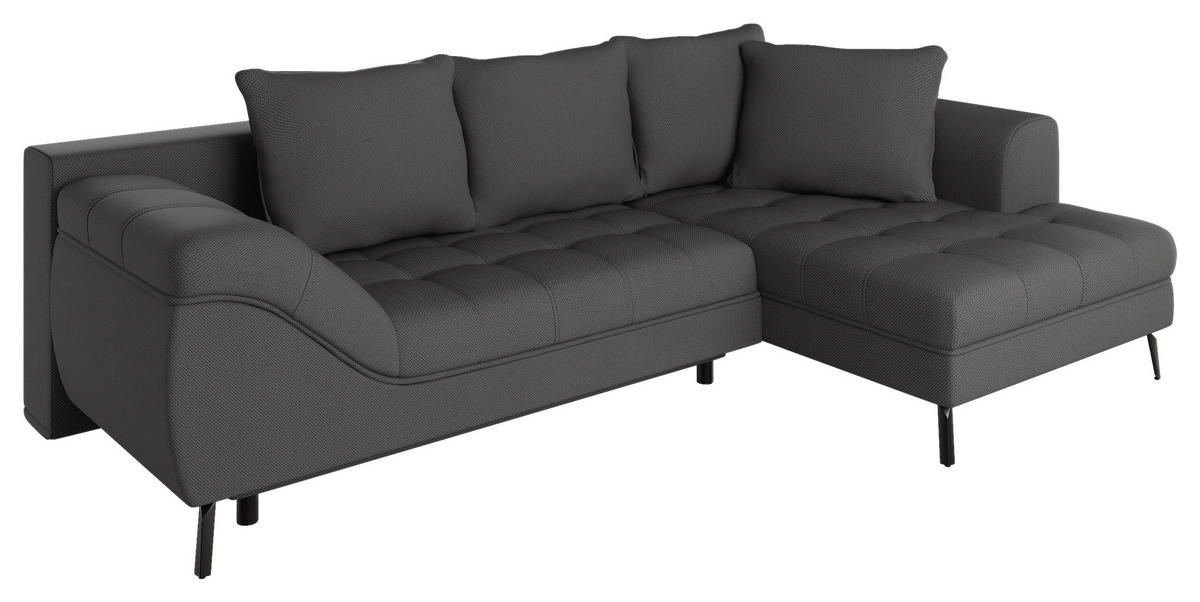 Ecksofa inkl. Funktionen in Webstoff Anthrazit  - Anthrazit/Schwarz, Modern, Textil/Metall (279/177cm)