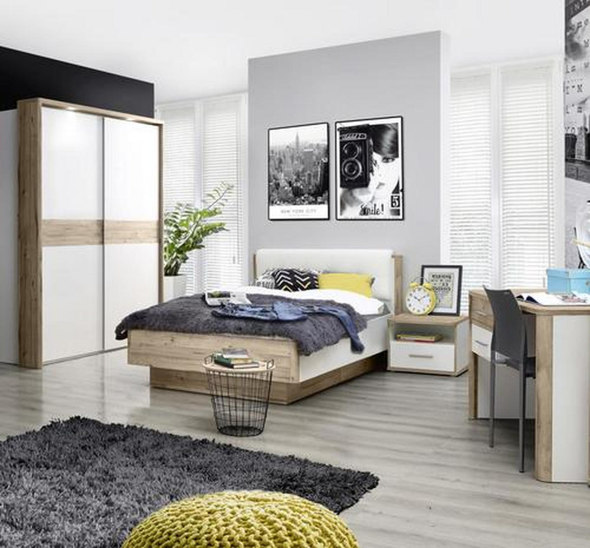 ÁGY 120/200 cm  fehér, tölgyfa  - tölgyfa/fehér, Konventionell, faalapú anyag (120/200cm) - Xora