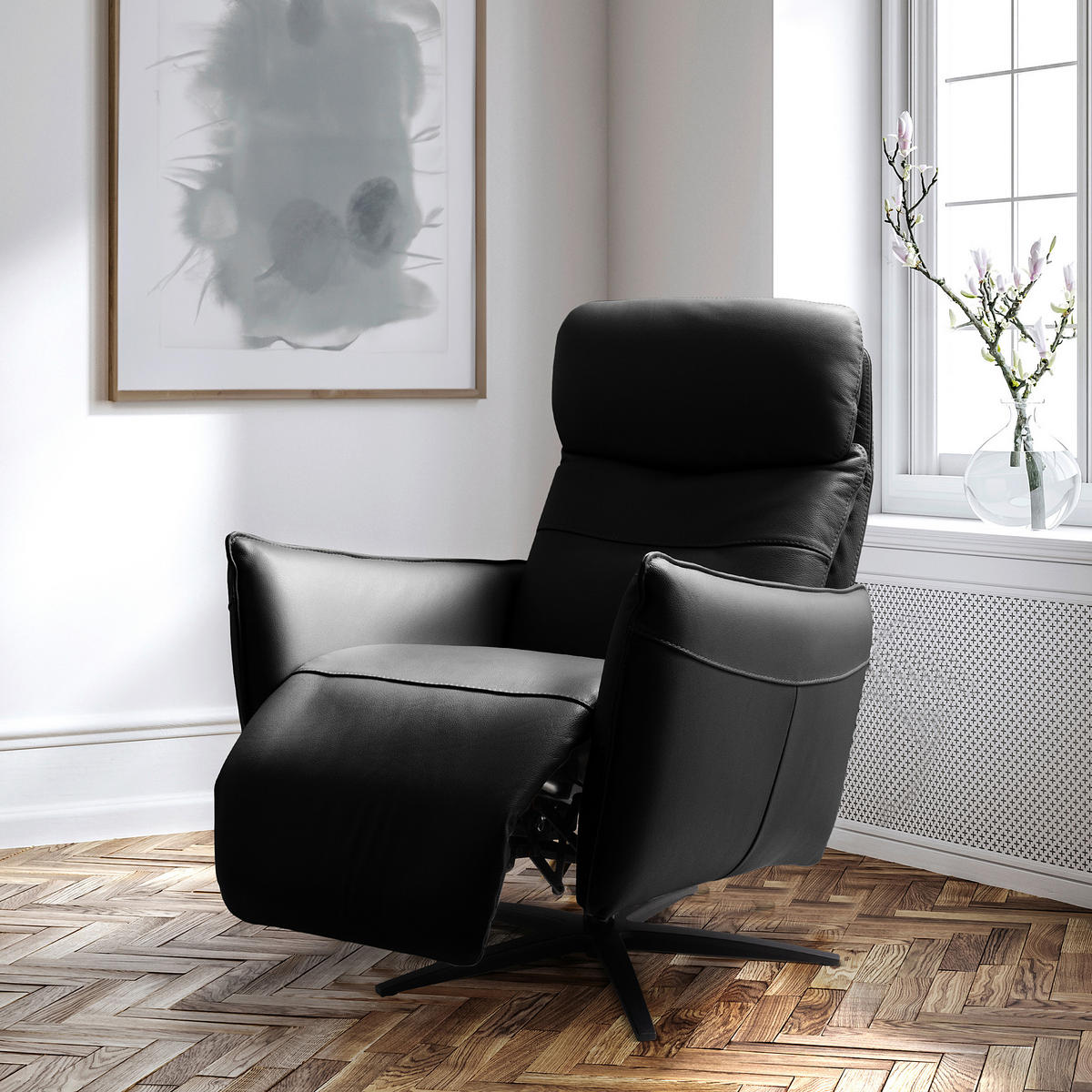 RELAXSESSEL Leder Schwarz  - Schwarz, Design, Leder/Metall (77/107/88cm) - Livetastic