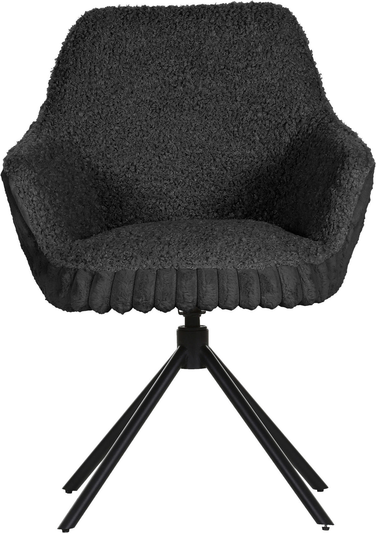 ARMLEHNSTUHL  in Eisen Plüsch, Teddystoff  - Dunkelgrau/Schwarz, LIFESTYLE, Textil/Metall (65/68/90cm) - home24