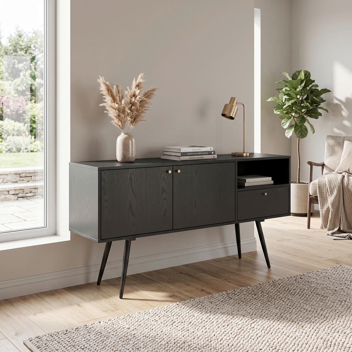 SIDEBOARD  140/75/40 cm 1 låda(or)  - svart/guldfärgad, Klassisk, metall/trämaterial (140/75/40cm) - Livetastic