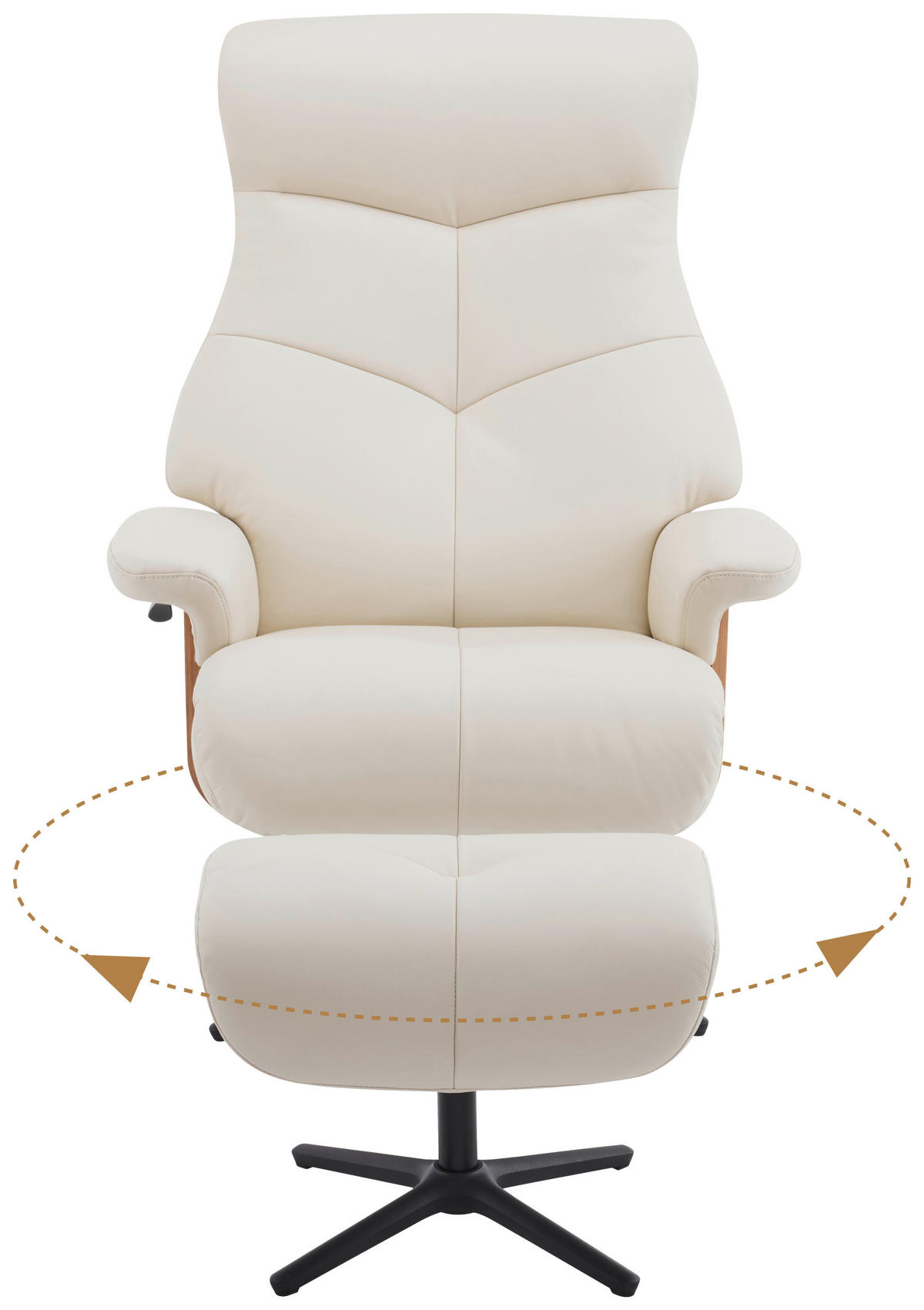 RELAXSESSELSET Lederlook Echtleder Hocker    - Beige/Schwarz, MODERN, Leder/Holz (78/111/81cm) - Livetastic