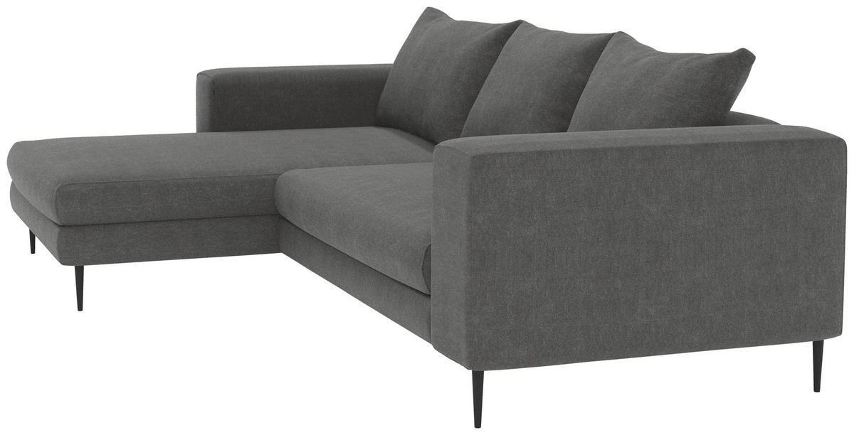 ECKSCHLAFSOFA Struktur Dunkelgrau  - Dunkelgrau/Schwarz, Modern, Textil/Metall (315/170cm) - Trendmanufaktur