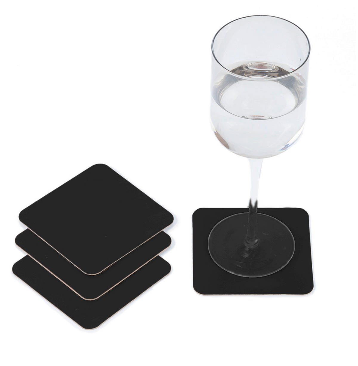 GLASUNTERSETZER  - Schwarz, Basics, Leder (10/10/0.2cm)