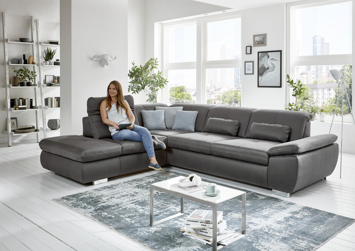 ECKSOFA in Mikrofaser Dunkelgrau  - Chromfarben/Dunkelgrau, Design, Textil/Metall (260/318cm) - Beldomo Speed