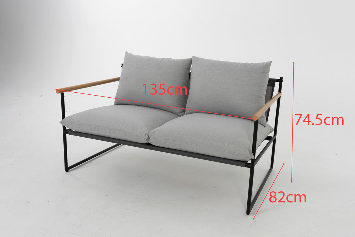 GARTENSET 4-teilig Webstoff Eisen ,[ ]}4-teilig  - Hellgrau/Schwarz, Design, Glas/Textil - Ambia Garden