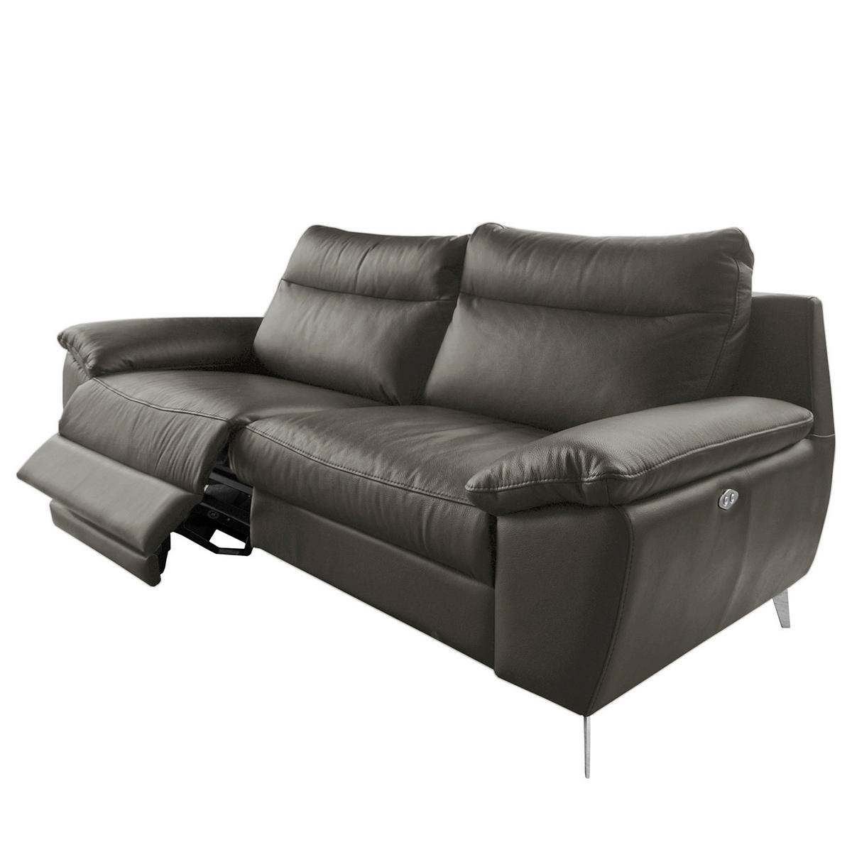 2,5-SITZER 216/95/96 cm PERLE in Echtleder Anthrazit   - Chromfarben/Anthrazit, Design, Leder/Metall (216/95/96cm) - Livetastic