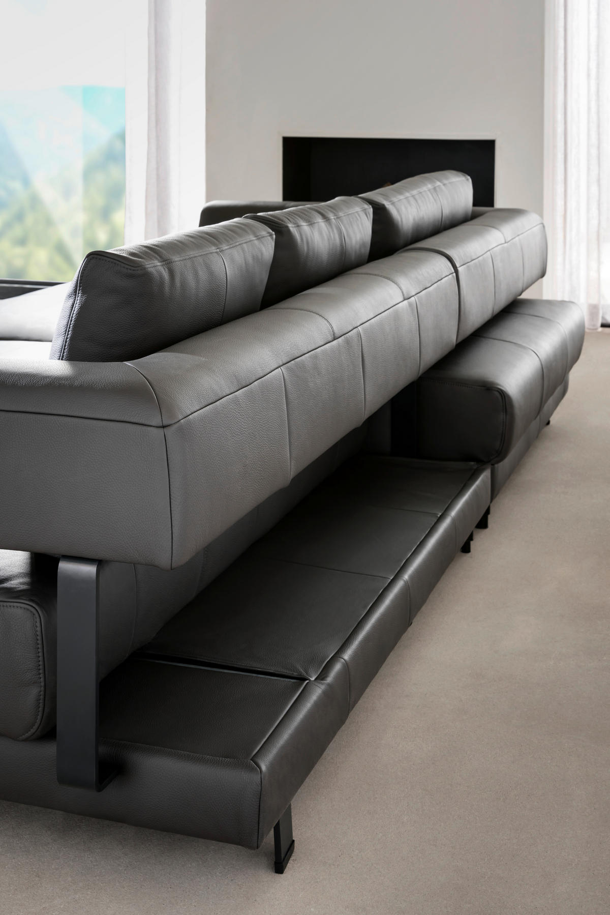 ECKSOFA in Echtleder Schieferfarben  - Schieferfarben/Schwarz, Design, Leder/Metall (188/307cm)