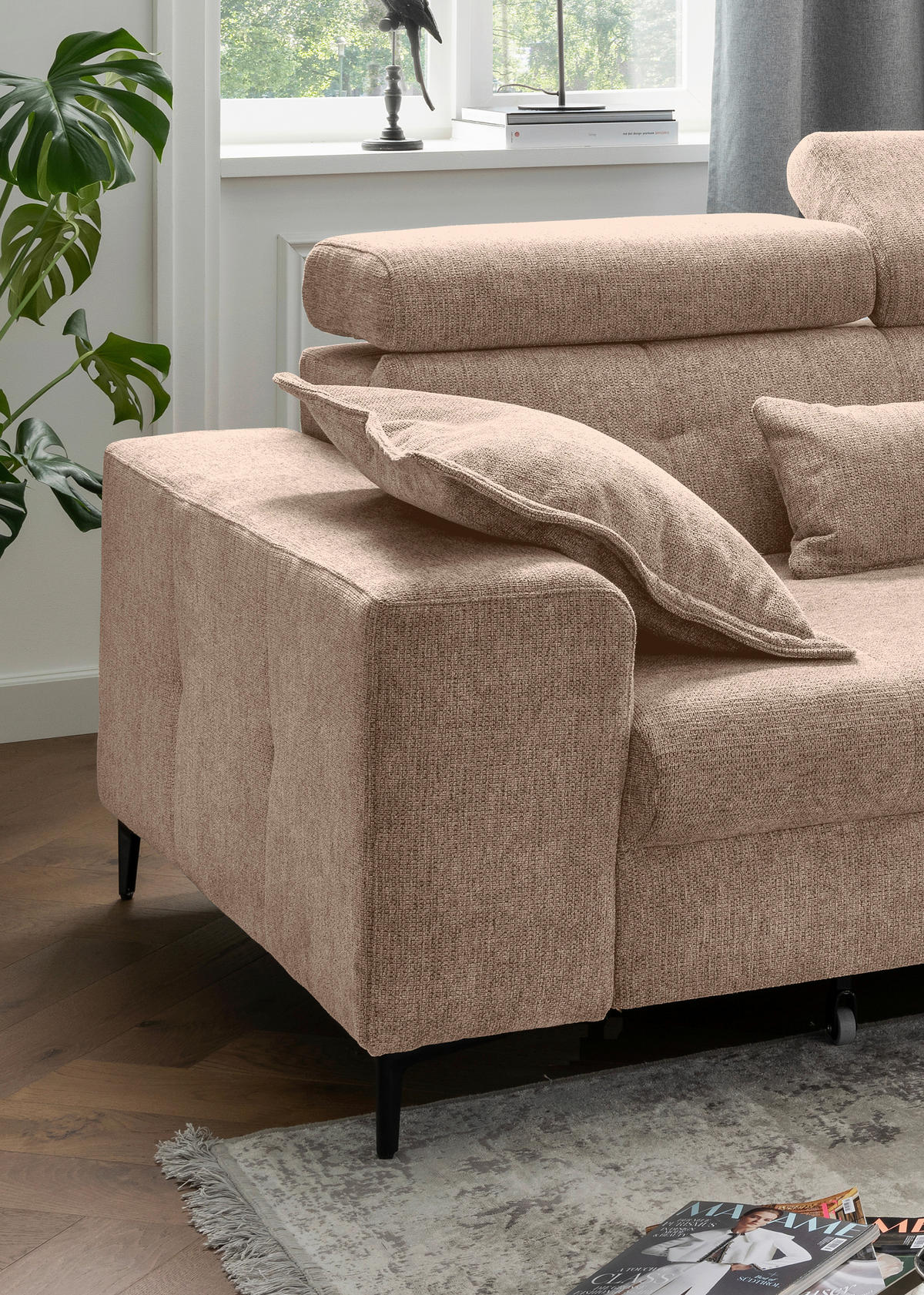 ECKSOFA Chenille Hellbraun  - Hellbraun/Schwarz, Basics, Textil/Metall (270/186cm) - Livetastic
