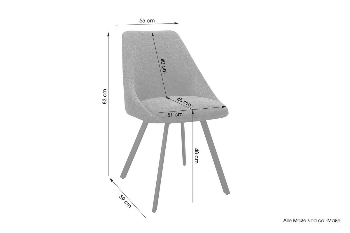 STUHL-SET 2 Stück  in Stahl Webstoff  - Anthrazit/Schwarz, Design, Textil/Metall (55/83/59cm) - MID.YOU