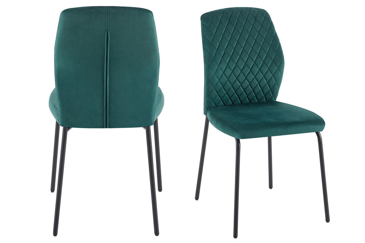 STUHL-SET 2 Stück  in Samt  - Schwarz/Grün, MODERN, Textil/Metall (46,5/92/56,5cm) - Livetastic