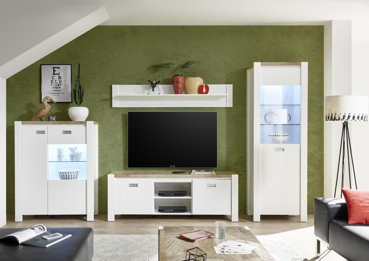 DNEVNI REGAL,  bela, barve hrasta  - barve hrasta/bela, Design, umetna masa/steklo (320/195,5/41cm) - Cantus