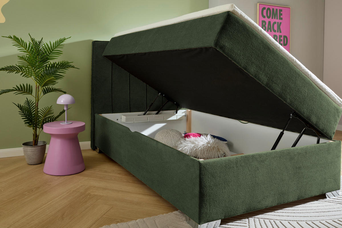 BOXBETT 120/200 cm  in Dunkelgrün  - Chromfarben/Dunkelgrün, Trend, Kunststoff/Textil (120/200cm) - Boxxx