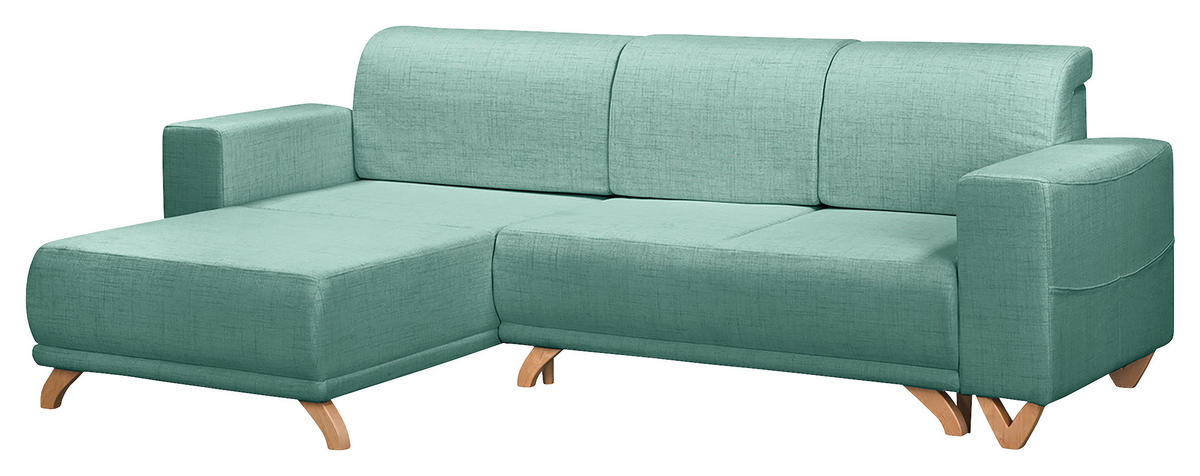 ECKSOFA in Textilgeflecht Mintgrün  - Wengefarben/Mintgrün, Design, Holz/Textil (257/174cm) - Livetastic
