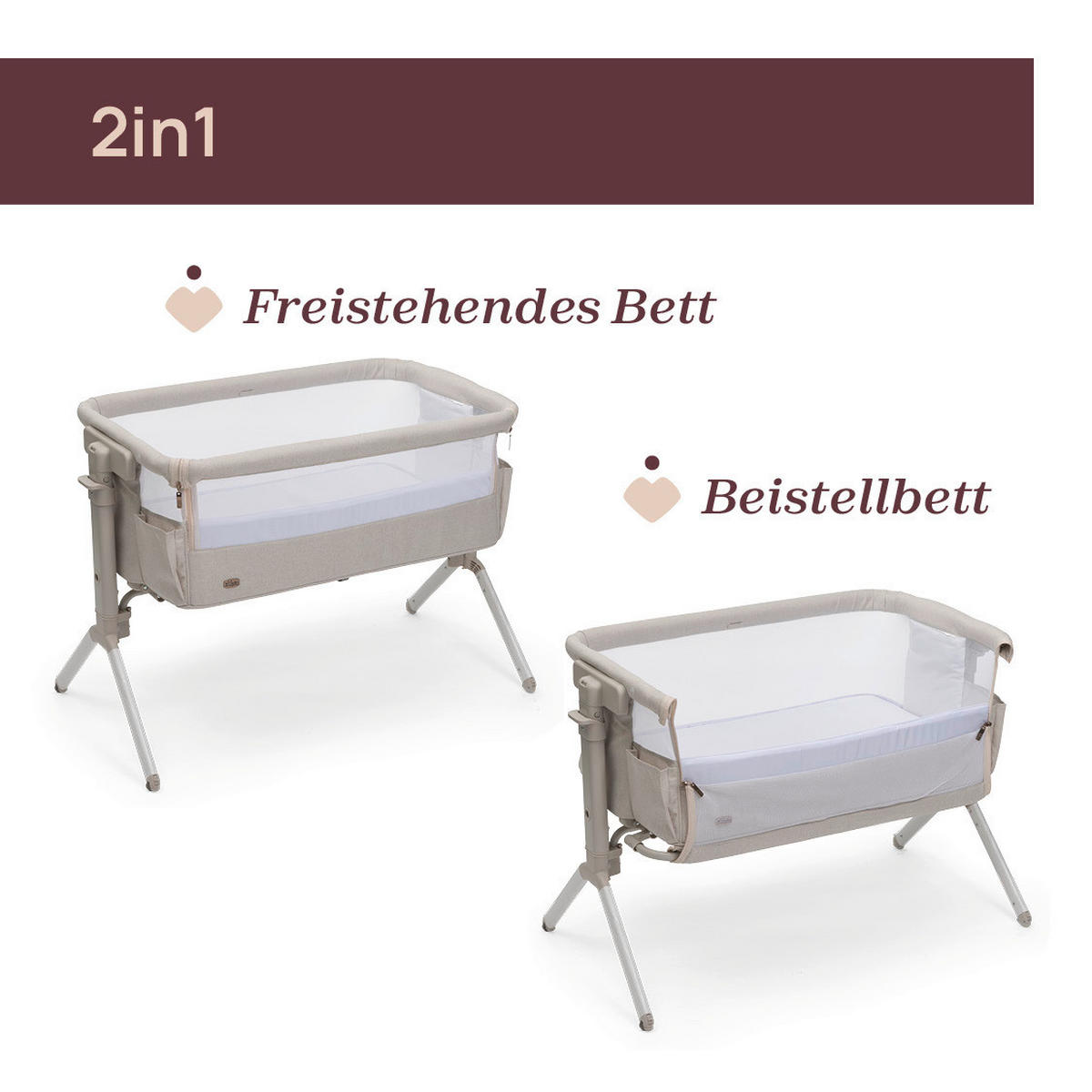 BEISTELLBETT Next2Me Armonia  - Beige, Basics, Textil/Metall (99/69/83/55,5cm) - Chicco