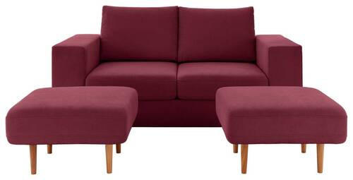 2,5-SITZER inkl. Hocker Webstoff Rot, Beere  - Eichefarben/Beere, Design, Holz/Textil (192/96/107cm) - LOOKS by W.Joop