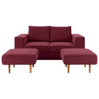 2,5-SITZER inkl. Hocker in Webstoff Rot, Beere  - Eichefarben/Beere, Design, Holz/Textil (192/96/107cm) - LOOKS by W.Joop