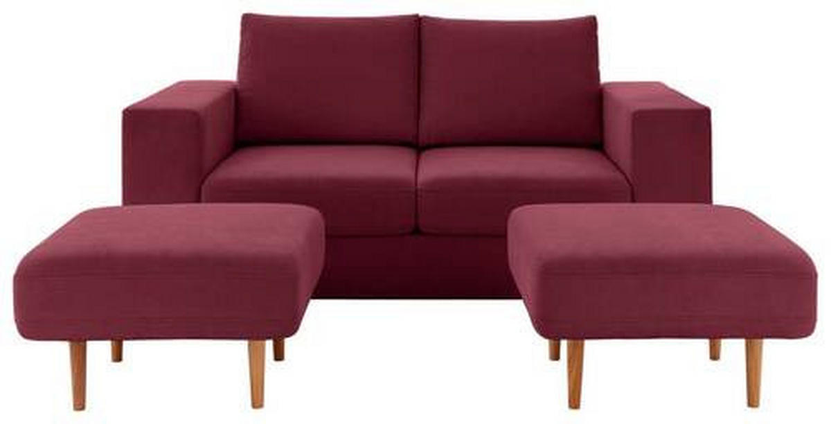 2,5-SITZER inkl. Hocker in Webstoff Rot, Beere  - Eichefarben/Beere, Design, Holz/Textil (192/96/107cm) - LOOKS by W.Joop