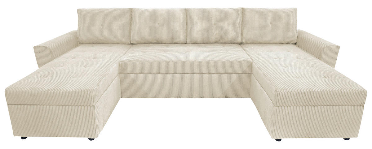WOHNLANDSCHAFT in Cord Beige  - Beige/Schwarz, Design, Kunststoff/Textil (155/294/155cm) - MID.YOU